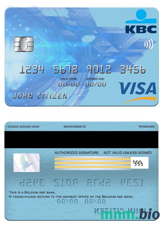 Belgium KBC bank przykład karty visa w formacie PSD